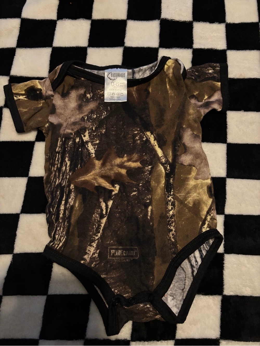 0/6 backwoods Brown Camo Baby One-Piece Bodysuit